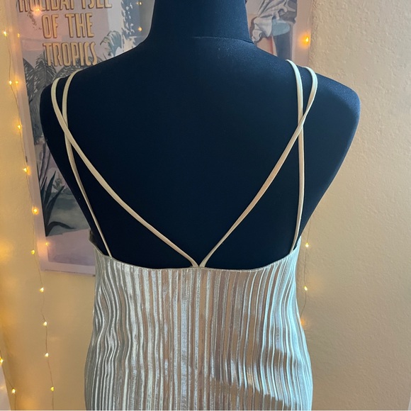 Champagne Colour Pleated Holiday Party Dress - Picture 8 of 11